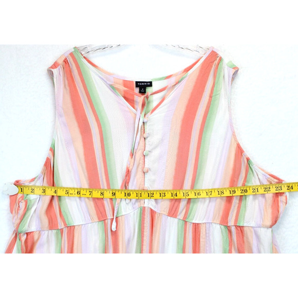Torrid Babydoll Tunic Top Women 4X Sleeveless Tiered Stripe Peach Pastel Colors - Picture 3 of 10